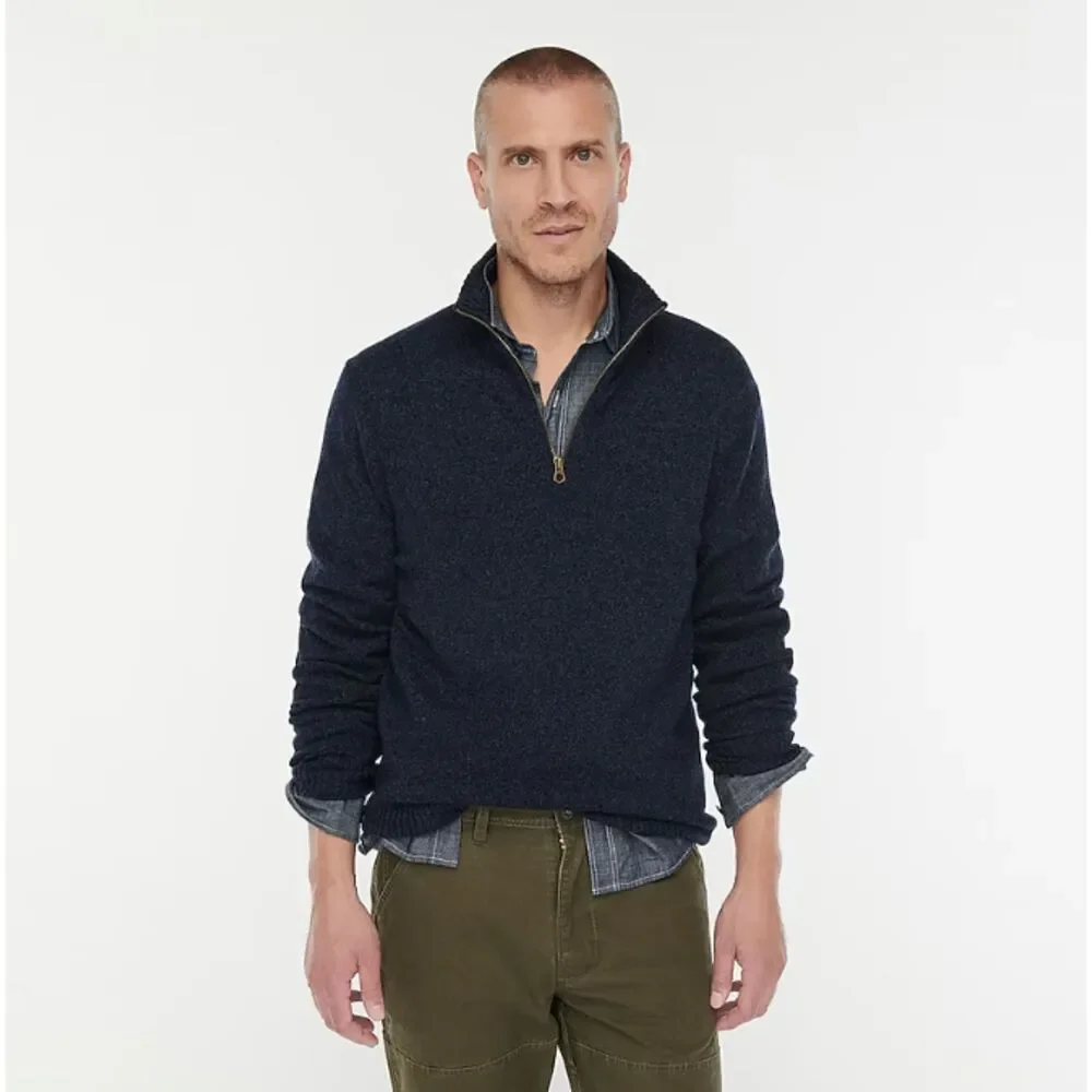 J Crew Rugged 1/2 Zip Blue Merino Wool Blend Sweater Pullover Layering M